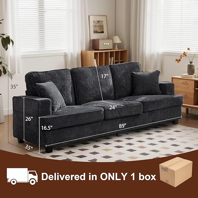 89 Sofa Couch for Living Room Modern Loveseat Sofa with Extra Comfy Deep Seat Mid Century Comfortable 3 Seater Couch for Home Bedroom Office Apartment Lounge Grey