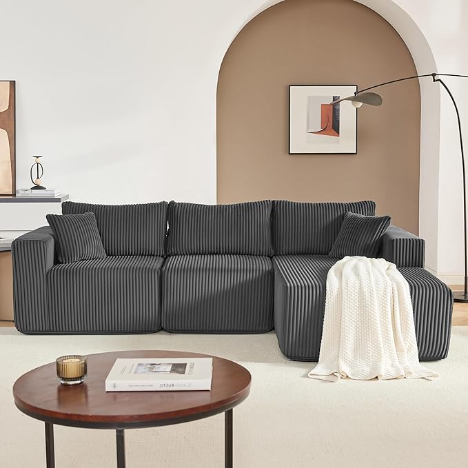97 Modular Sectional Sofa L-Shaped Boneless Couch with Deep Seat Cozy Cloud Couch Sectional with Convertible Ottoman Modern Sectional Couches for Living Room（ Grey）
