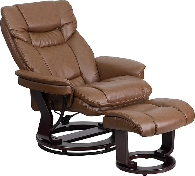 Flash Furniture Allie LeatherSoft Upholstered Recliner with Footrest Arms and Headrest Padded Swivel Recliner Chair and Ottoman Set Palimino