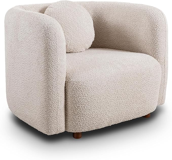 Yoglad 39.37‘’ Modern Curved Boucle Chair Cozy Thick Upholstered Teddy Loveseat Half Moon Aesthetic Design Sherpa Couch for Small Living Room Bedroom Apartment Studio (Beige)