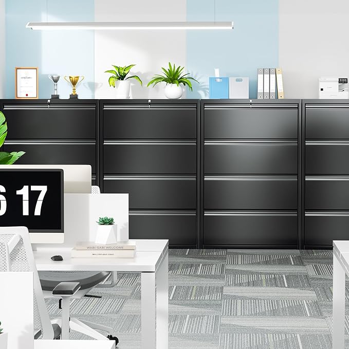 Bonusall 4 Drawer Lateral File Cabinet with Lock Locking Metal lateral Filing Cabinet for Office Steel lateral File Cabinet Large Horizontal File Cabinet Locked by Keys-Black