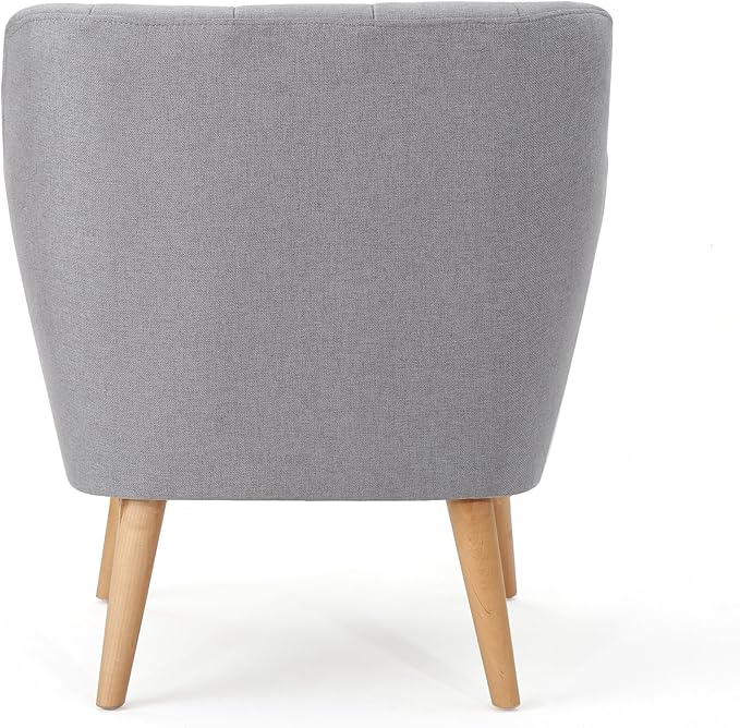 Mid-Century Accent Chairs Modern Upholstered Living Room Chair Cozy Armchair with Wood Legs for Bedroom/Office/Cafe/Living Room (Light Grey + Linen)