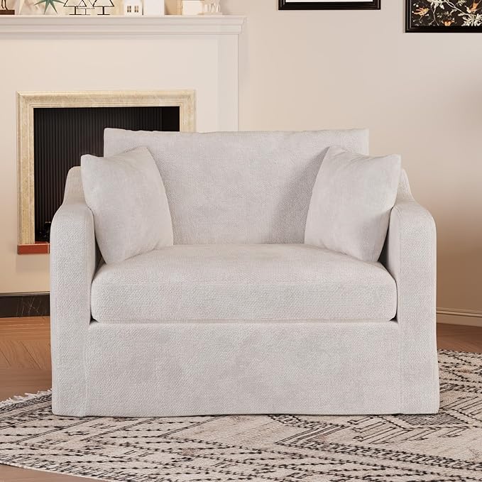 Aoiy &amp Wifon 43.9'' W Oversized Accent Chair Upholstered Mid-Century Reading Chair Comfy Oversized Armchair for Living Room &amp Bedroom Chenille Beige