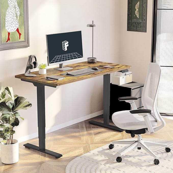Stand Up Desk 3 Stages Dual Motor Electric Standing Desk 48x30 Inch Whole-Piece Board Height Adjustable Desk Electric Sit Stand Desk(Black Frame + Special Walnut Desktop 2 Packages)