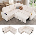 83 Sleeper Couch with Pull Out Sofa Bed 5-Seater Sectional Couches for Living Room L-Shaped Couch with Storage USB Port &amp Cup Holder Corduroy Convertible Corner Sofa for Apartment