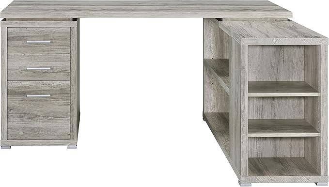 Coaster Home Furnishings - Yvette - Engineered Wood - 3-Drawer Computer Desk with File Cabinet and L-Shaped Desk with 5 Adjustable Compartments - Home Office - 60-Inch - Grey Driftwood - 801516