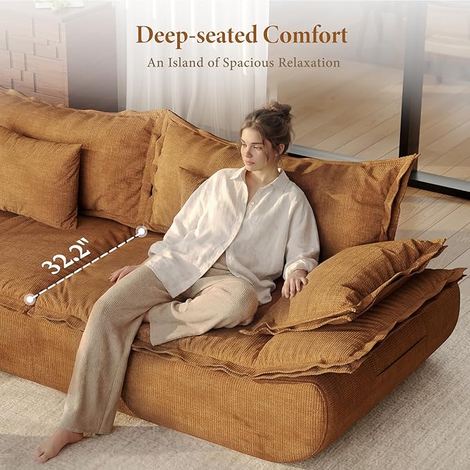 Vesgantti 86.6 Cloud Couches for Living Room Cozy Chenille Boneless Couch with Curved Armrest Modern Stylish Sailboat Sofa with Deep Seat No Assembly Required Orange
