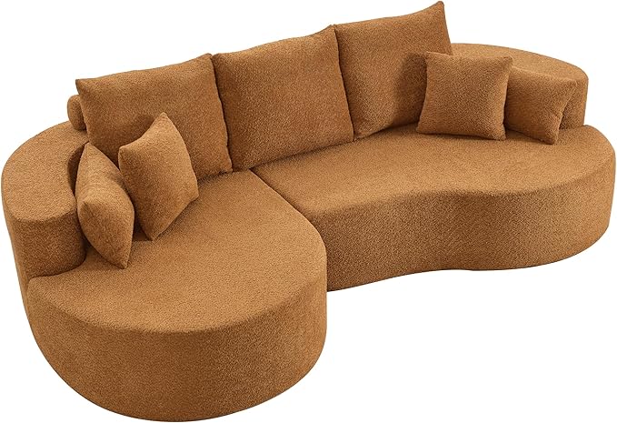 Christopher Knight Home Carden 106 Curved Modular Sectional Sofa Fabric Upholstered Comfy Sofa Couch with Chaise Lounge Modern Cloud Couch with Deep Seat No Assembly Required Browish Orange