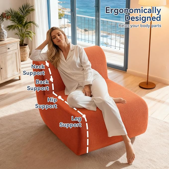 Boneless Sofa 26'' Single Sofa 1 Seater Cloud Floor Couch Corduroy No Assembly Needed Modern Compression Armless Couch in A Box Erogonomic for Living RoomBedroomOffice Orange