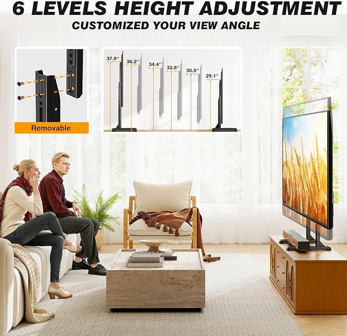 5Rcom Table Top TV Stand Universal TV Stand for 35-88 Inch with Height Adjustment TV Mount Stand Up to 150lbs for Curved Flat TVs with Cable Management Black