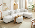 VANOMi 109.84 Modular Sectional Sofa with 3 Pillows Convertible 5-Seater Comfy Boucle Cloud Couch with Ottoman Modern Sectional Sofas for Living Room Office Apartment (White)