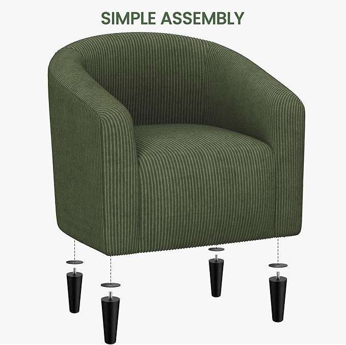 Yaheetech Accent Barrel Chair Corduroy Fabric Club Chair Furry Sherpa Elegant Armchair with Cozy Soft Padded Suitable for Living Room Bedroom Reception Room Office Dark Green