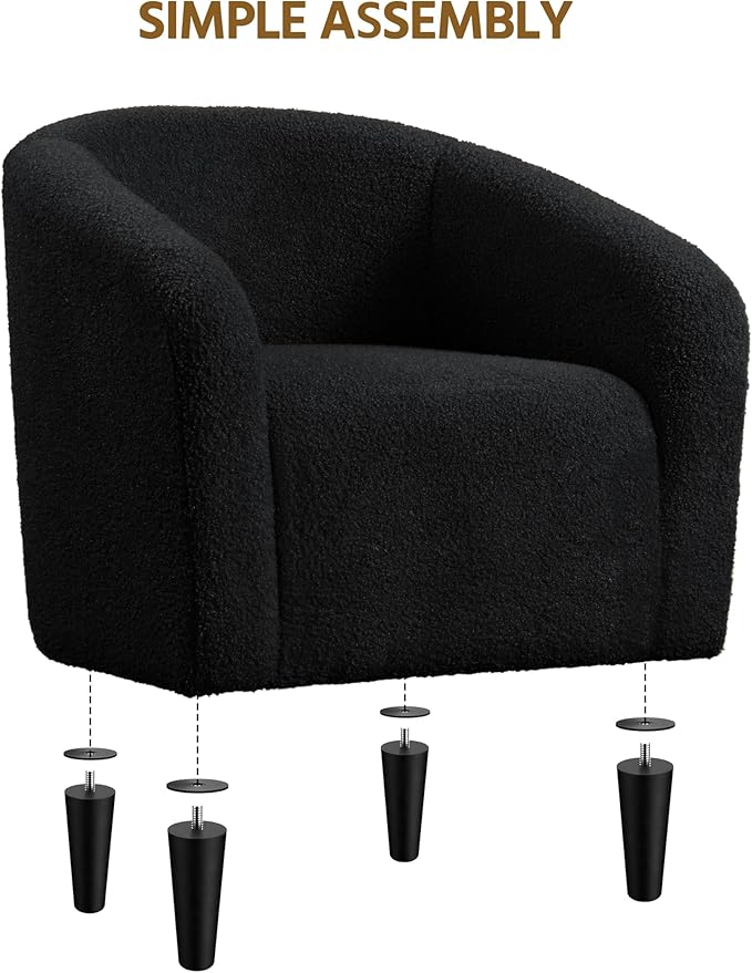 Yaheetech Accent Barrel Chair Boucle Fabric Club Chair Furry Sherpa Elegant Armchair with Cozy Soft Padded Suitable for Living Room Bedroom Reception Office Black