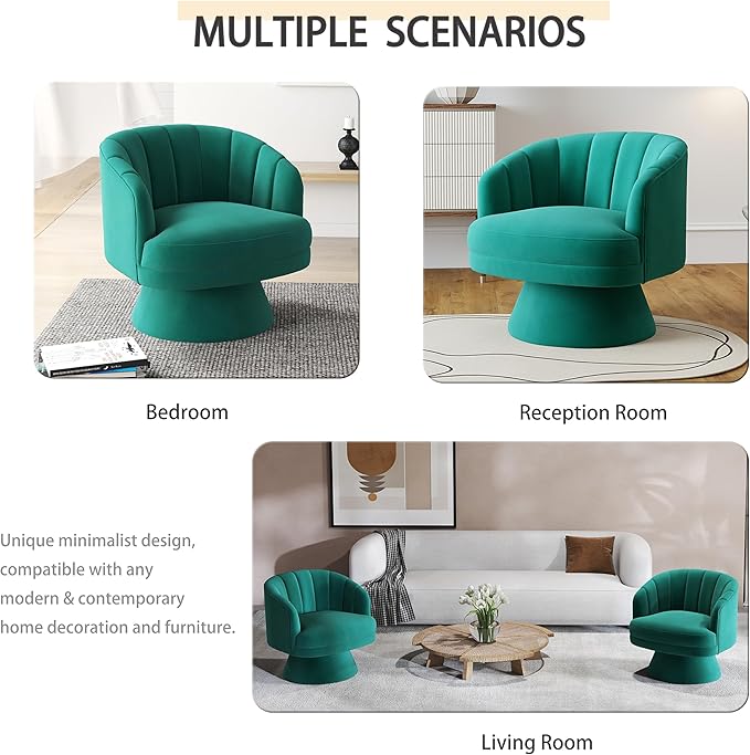 Swivel Accent Chair Set of 2Upholstered Velvet 360° Swivel Barrel Chair for Living Room Overstuffed Bouncle Reading Chair Round Armchair for BedroomVanityOffice (Dark Green)
