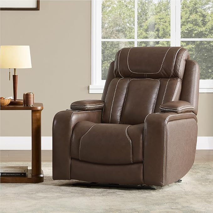 Watson &amp Whitely Genuine Leather Electric Recliner Chairs Oversized Super Zero Gravity Recliner Triple-Motor W Adjustable Lumbar Headrest Support &amp Hidden Storage Cafe Brown