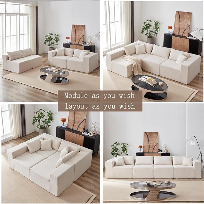 104 Modern Modular Sectional Sofa with Chaise &amp No Assembly Deep Seat 4-Seater L-Shaped Boneless Couch with Memory Foam &amp Corduroy Fabric Comfy Sectional Couches for Living Room Beige