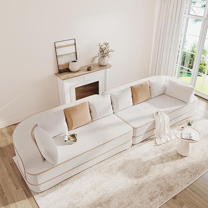 134.7 Boneless Couches for Living Room 4-Seater Modular Sectional Sofa Cloud Couch with Deep Seat No Assembly Required (White)