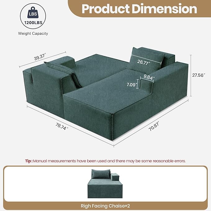Modular Sectional Sofa Cloud Couch with Extra Long Chaise Lounge Oversized Chenille Boneless Sofa Bed for Living Room Comfy Floor Seating No Assembly Required