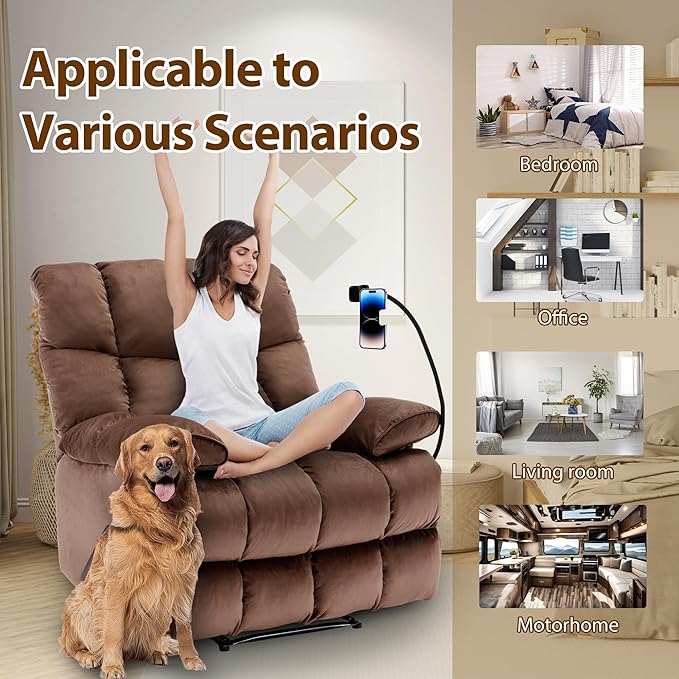 Manual Adjustable Oversized Recliner Chair with Phone Holder Extra Large Recliner for Heavy Duty Adults 400lbs Big Man Recliners for Living Room Nursery RV