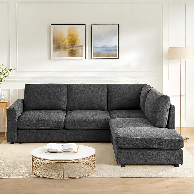 100 L Shaped Couch with Chaise Sectional Couches for Living Room Modern Modular Sofa with Upholstered Couches with Chenille Fabric Couchs Deep Seat Sectional Couch (Gray 100)