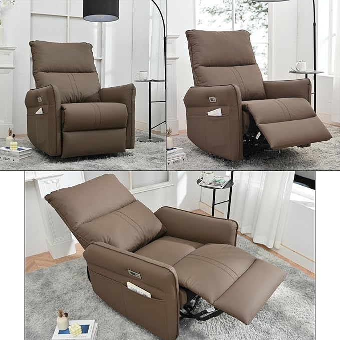 Electric Recliner Chairs for Adults Power Swivel Rocker Recliner Chairs &amp Nursery Glider Recliner with USB Pockets PU Leather Lazy Boy Recliner Chair &amp Small Recliners for Small Spaces (Bro
