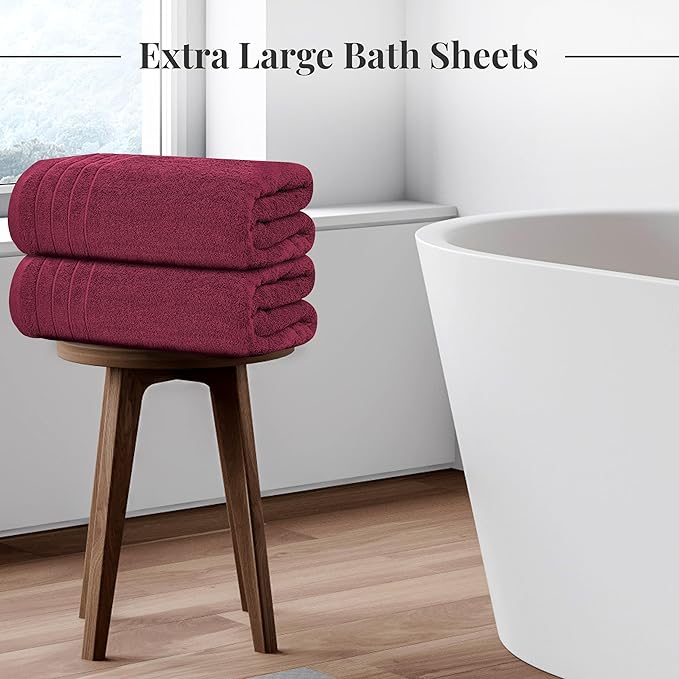 Tens Towels Pack of 2 Extra Large Bath Sheets 35 x 70 Inches 100% Cotton Larger &amp Lighter Weight Quicker to Dry Super Soft &amp Absorbent Oversized Bath Towels Burgundy