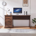60 Farmhouse Executive Desk with Charging StationHome Office Desk with 2 Drawers &amp1 File CabinetFluted Computer Desk for Office and Home (Walnut)