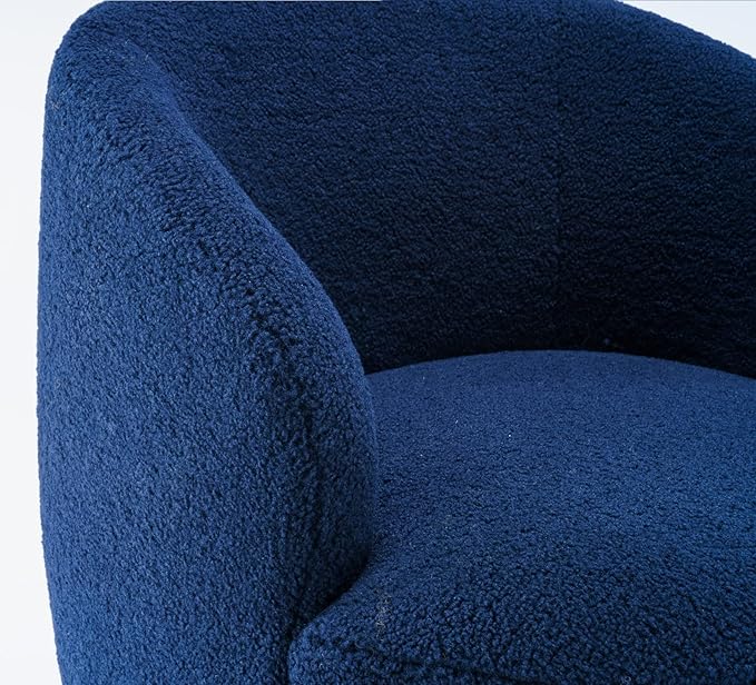 Teddy Boucle Swivel Accent Round Barrel Chair Upholstered Armchair Indoor 360° Swivel Lounge Chair Leisure Chair Small Side Reading Chairs for Club Living Room Hotel Bedroom (Dark Blue)