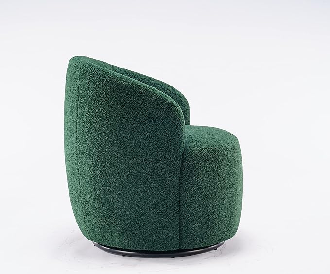 360 Degree Swivel Chair Teddy Fabric Modern Bucket Chair with Black Powder Coated Metal Ring for Living Room Bedroom (Green)