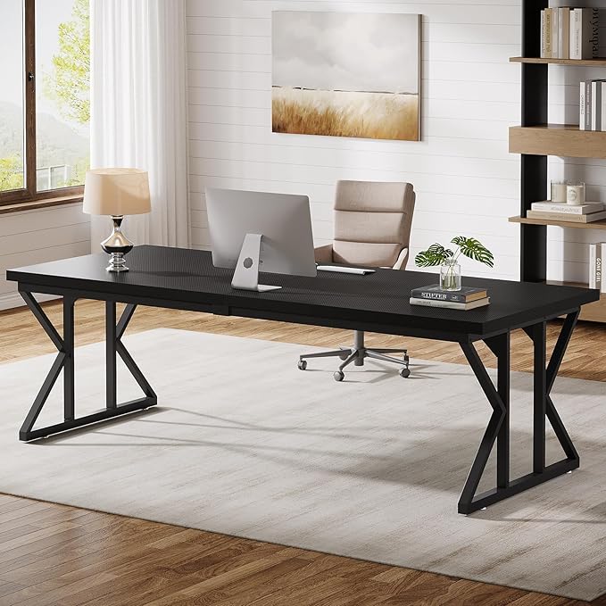 Tribesigns 78.74-Inch Large Executive Desk Industrial Home Office Computer Desk Simple Long Writing Study Table Business Furniture (Black)
