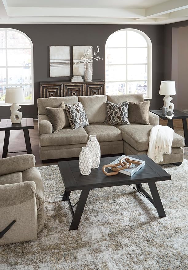 Signature Design by Ashley Stonemeade Casual Right-Arm Facing Sofa Chaise with 4 Toss Pillows Light Brown