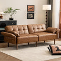 85” Futon Sofa Bed Sleeper Sofa Small Couch with Storage Adjustable Armrests Pillows Faux Leather Loveseat Mid Century Modern Couches for Living Room Bedroom Apartment Brown