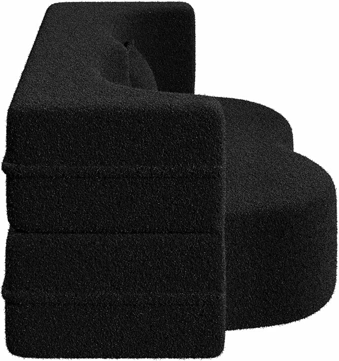 Ball &amp Cast 78 Floor Sofa Bed with 2 PillowsConvertible Teddy Fabric Foam-Filled Sleeper Sofa BedPull Out Couch Full Size Folding Mattress for Living RoomPlayroomNo Assembly RequiredBlack