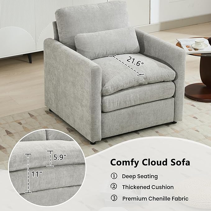 Harper &amp Bright Designs Chenille Fabric Upholstered Sofa Oversized Comfy Cloud Loveseat Sofa Couch Double Plush Cushion for Living Room