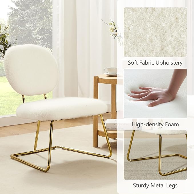 Zouron Living Room Chairs Set of 2 Fabric Armless Accent Chairs Upholstered Slipper Chairs for Bedroom Study Nursery White