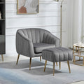 Velvet Accent Chair with Ottoman Modern Tufted Barrel Chair Ottoman Set for Living Room Bedroom Golden ed Grey