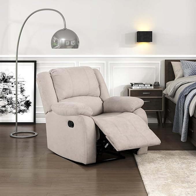 Textured Fabric Recliner Chair with Pillowtop Arms - Modern Living Room Seating