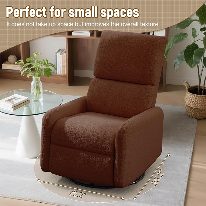 360° Rocking Chair Nursery Rocker Chair with Side Pockets Glider Nursing Chair with Steel Structure Base Small Chair for Small Spaces Sherpa Swivel Accent Chairs for Living Room Nursing