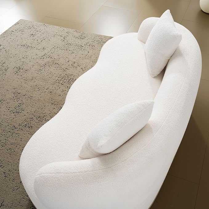 66.93 Curved Loveseat 2 Seater Foam Sofa Plush Teddy Round Couch Cloud Sofa Deep Seat Love Seat with 2 Pillows Modern Boneless Compression No Assembly Comfy Small Couches for Small Spaces (White)