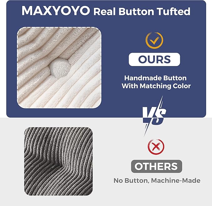MAXYOYO Bean Bag Chair for Adults Upholstered Floor Sofa with Armrests Loveseat Boneless Couch with Tufted Cushion &amp Backrest Sofa in A Box Large Bean Bag Couch for Bedroom Living Room Beige