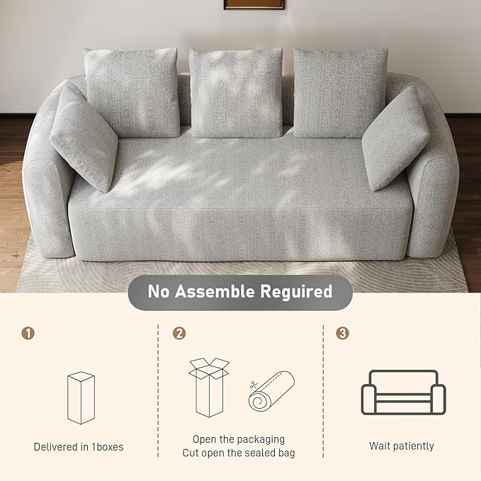 101 Curved Sofa Cloud Couch for Living Room Comfy Chenille 3-Seater Boneless Sofa Extra Deep &amp Wide Seat with 5 Throw Pillows No Assembly Needed Beige