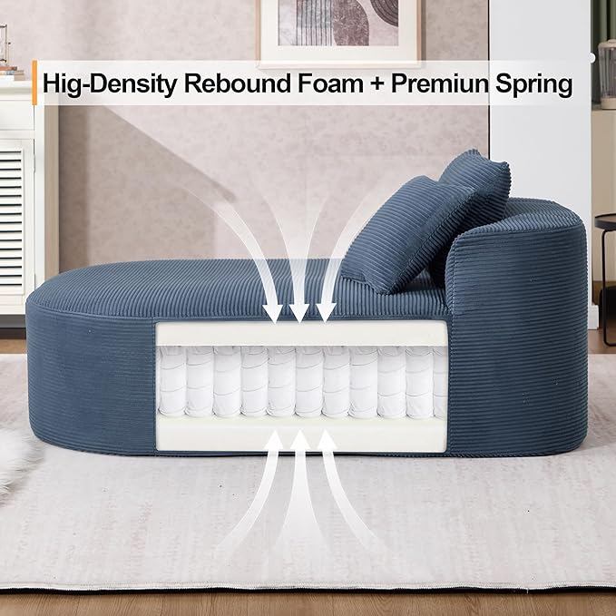 46 Chaise Lounge Chair Indoor Cloud Sleeper Sofa Bed with Pillows Corduroy Upholstered Sofa Couch for Living Room Apart No Assembly Required Blue