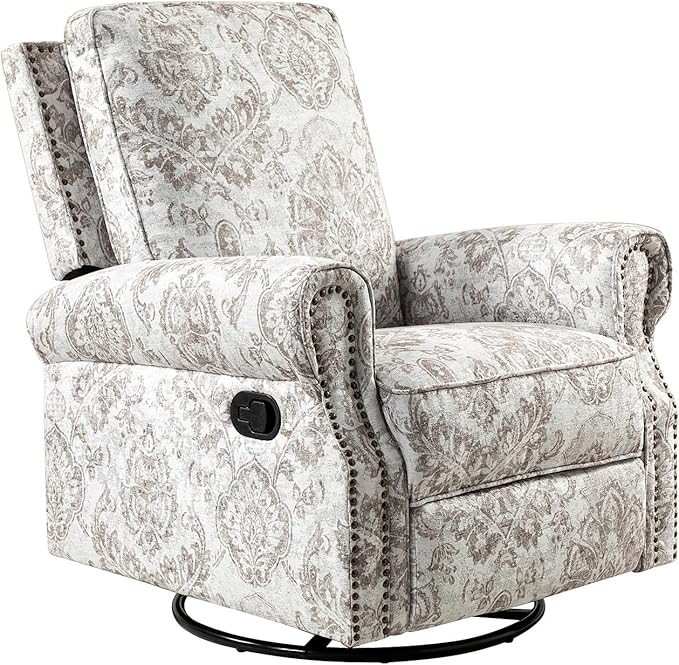 HULALA Home Modern Rocker Recliner Printed Fabric Swivel Glider with Adjustable Backrest &amp Footrest Beige