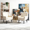 Set of 2 Linen Accent Chair Mid-Century Modern Tufted Armchair for Living Room Bedroom &amp Office (Beige)