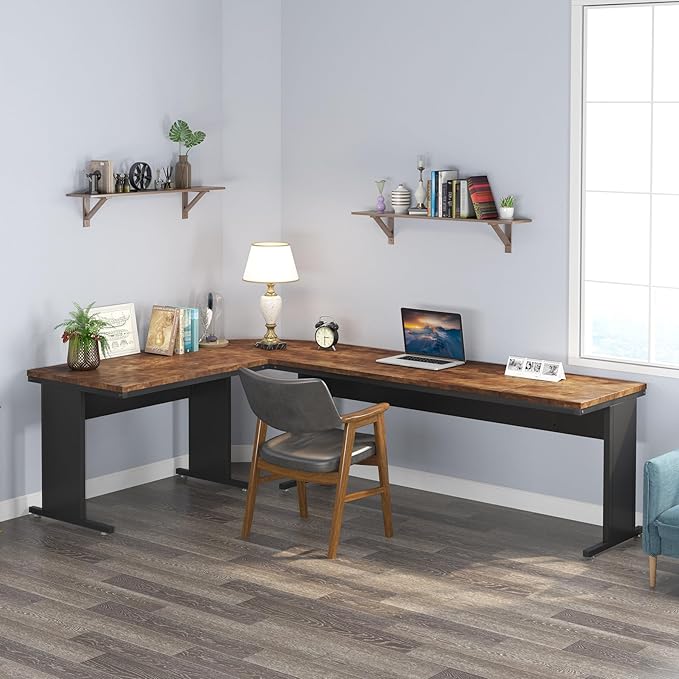 Tribesigns 83-Inch Large L Shaped Desk Reversible Executive Office Desk Modern Corner Computer Table Business Workstation for Home Office (Brown)