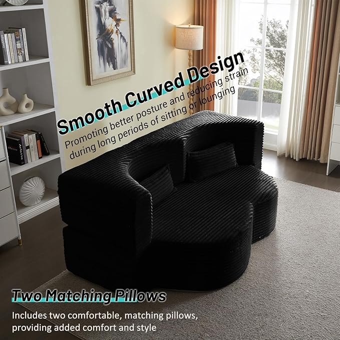 JOYBASE 78in Sofa Couch Convertible Oversized Cloud Loveseat Minimalist Sleeper Sofa Bed for Living Room Apartment Office No Assembly Required (Black Corduroy)