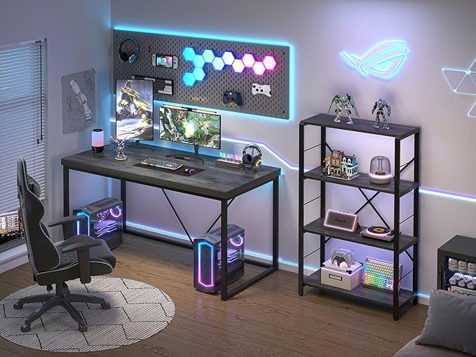 EXCEFUR Modern Home Office Desk Wood and Metal Computer Desk Industrial Writing Study Gaming Table for Living Room Bedroom Rustic Grey 53 inch