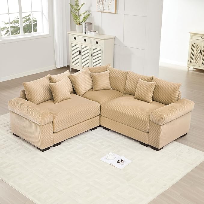 79.2 Oversized Modular Sectional Sofa Corduroy Large Sectional Couches for Living Room Love Seat Couches Modern Deep Seat Sofa Set with Chaise Camel