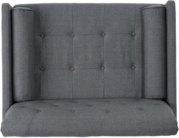 38 Comfy Chair and A Half with Button Tufted Backrest Round Armrest Pillows Mid Century Modern Oversized Accent Chair with Wood Legs for Living Room Bedroom or Small Spaces (Dark Grey)
