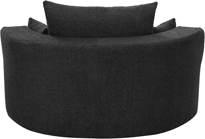 Oversized Round Swivel Chaise Modern 360°Swivel Barrel Chair with 3 Pillows Comfy Chenille Chaise Lounge Chair Indoor Single Cloud Circle Sofa for Living Room Bedroom Office (Black)